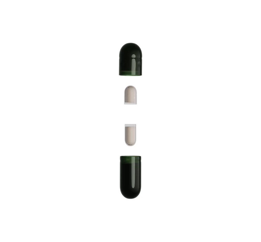 ViaCap capsule technology showing nested capsule design with black and white capsules